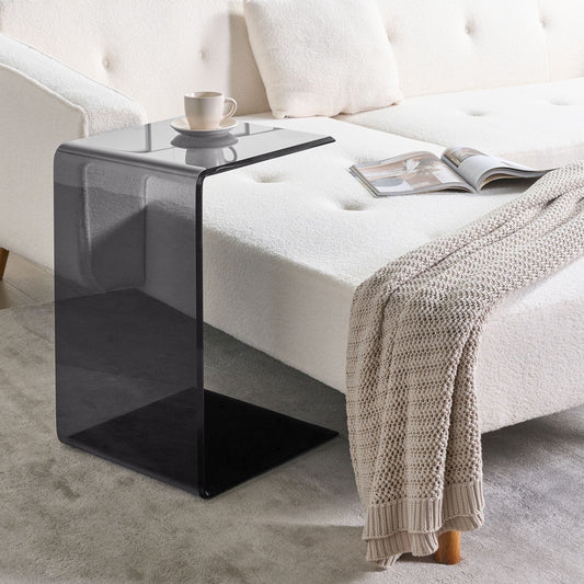 Cantilever Side End Table Semi Transparent Black Glass 40 x 61 Centimeters Modern Minimalist