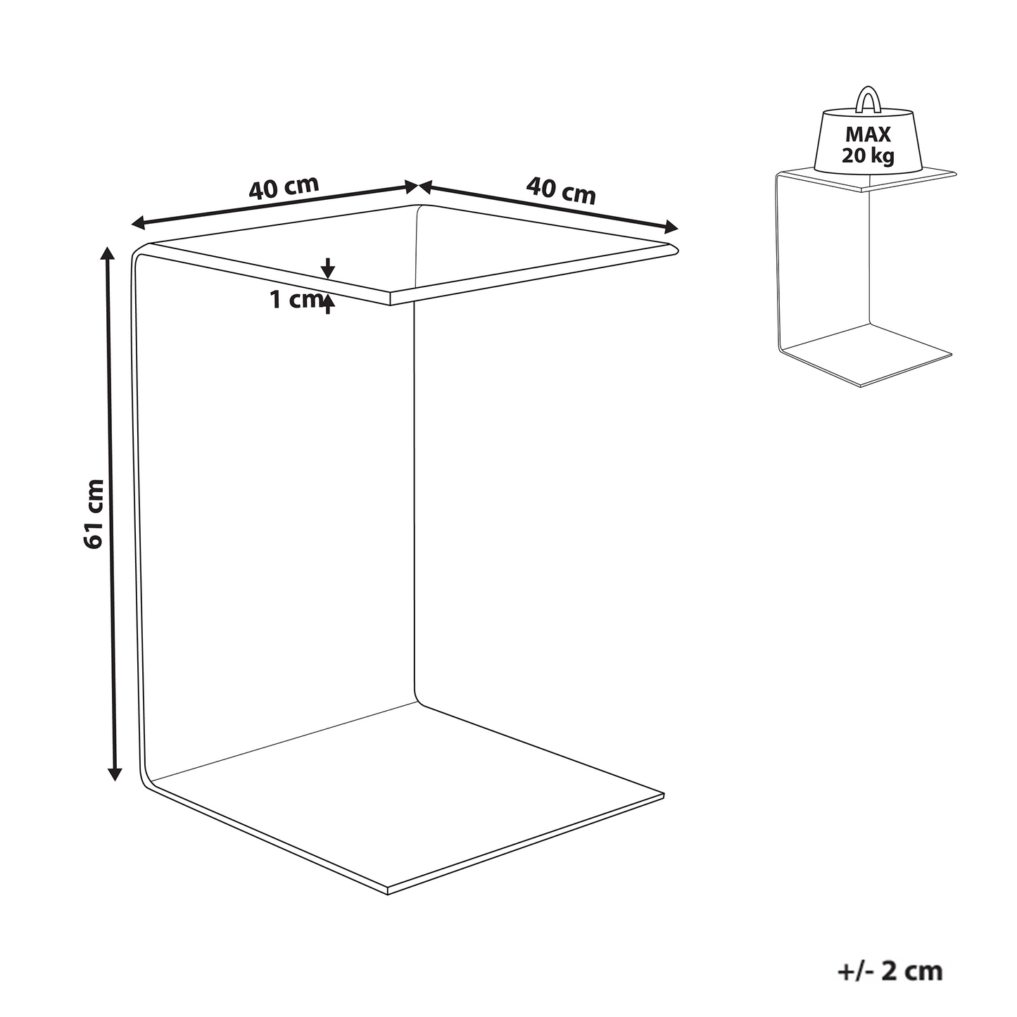Cantilever Side End Table Semi Transparent Black Glass 40 x 61 Centimeters Modern Minimalist