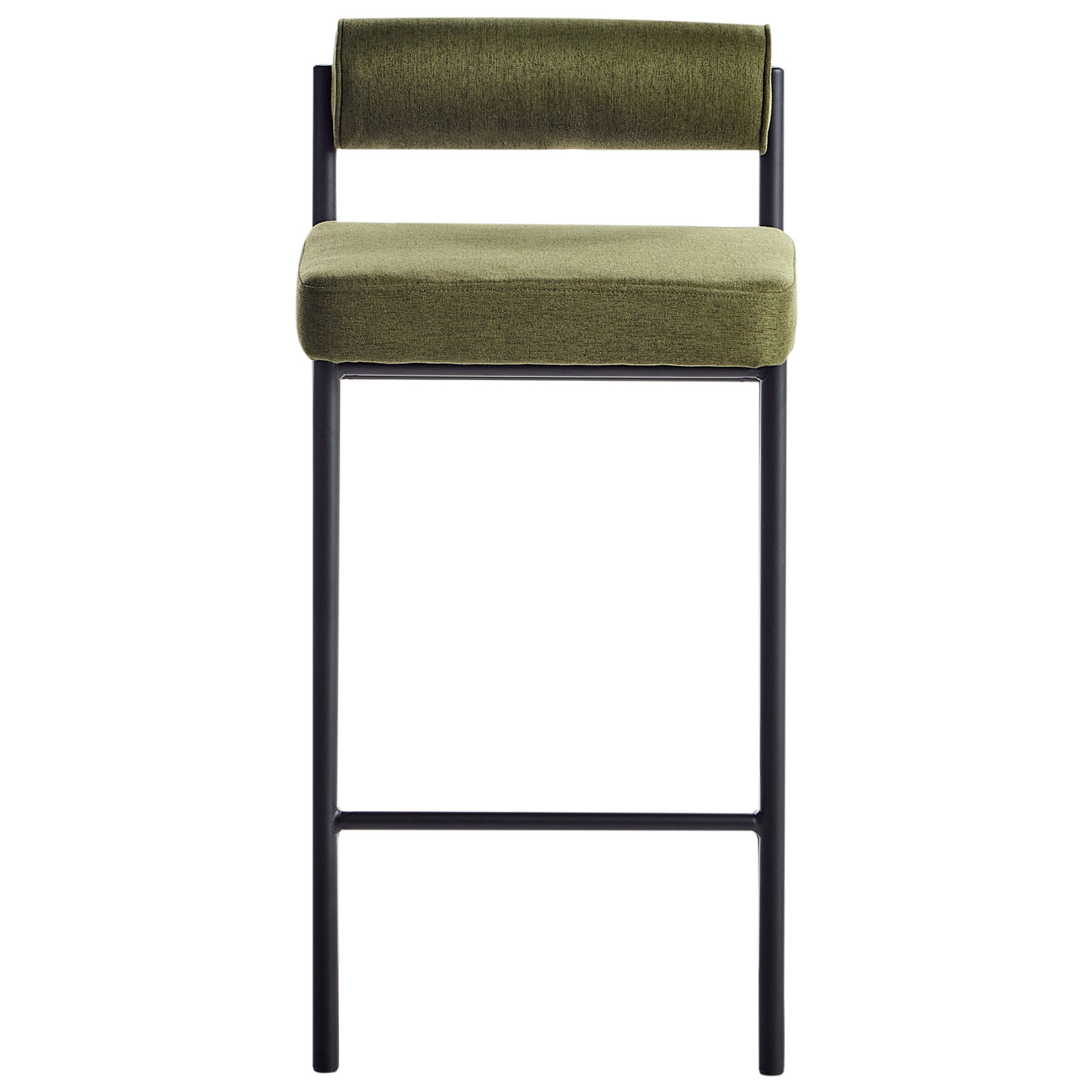 Set Of 2 Bar Chairs Green Polyester Upholstery Black Metal Legs Roll Backrest