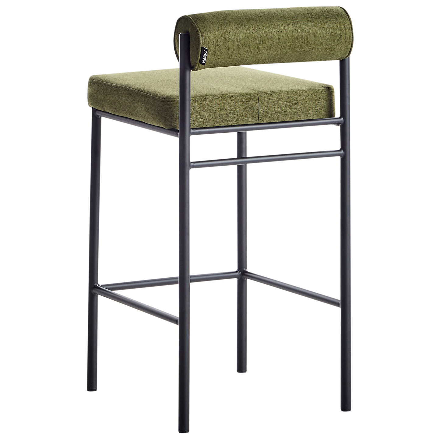 Set Of 2 Bar Chairs Green Polyester Upholstery Black Metal Legs Roll Backrest