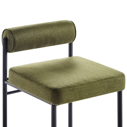 Set Of 2 Bar Chairs Green Polyester Upholstery Black Metal Legs Roll Backrest