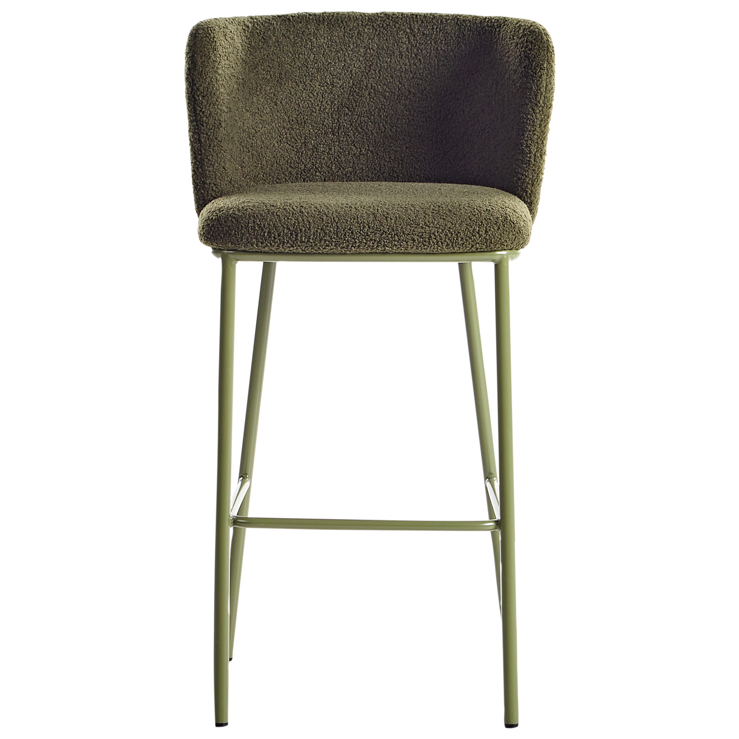 Set Of 2 Dark Green Boucle Bar Chairs With Black Metal Legs Armless Curved Backrest Modern Dining Stools