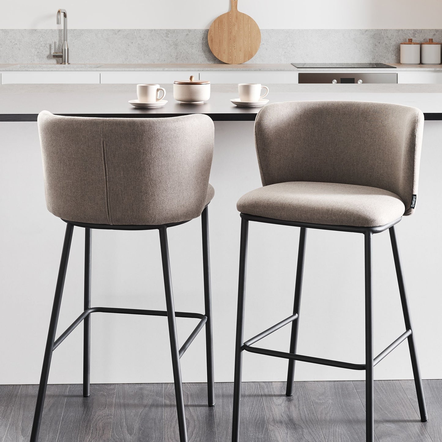 Taupe Bar Chairs Set Of 2 Armless Curved Back Black Legs