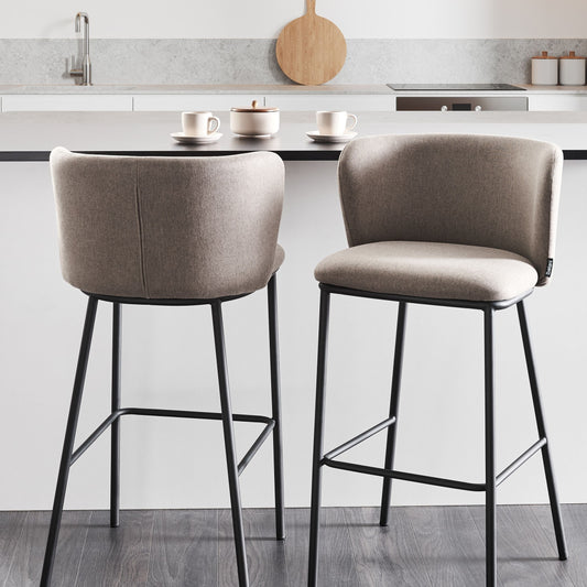 Taupe Bar Chairs Set Of 2 Armless Curved Back Black Legs