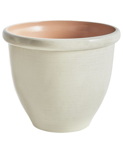 Beige Stone Mixture Polyresin Round Matte Plant Pot All Weather 49cm UV Resistant