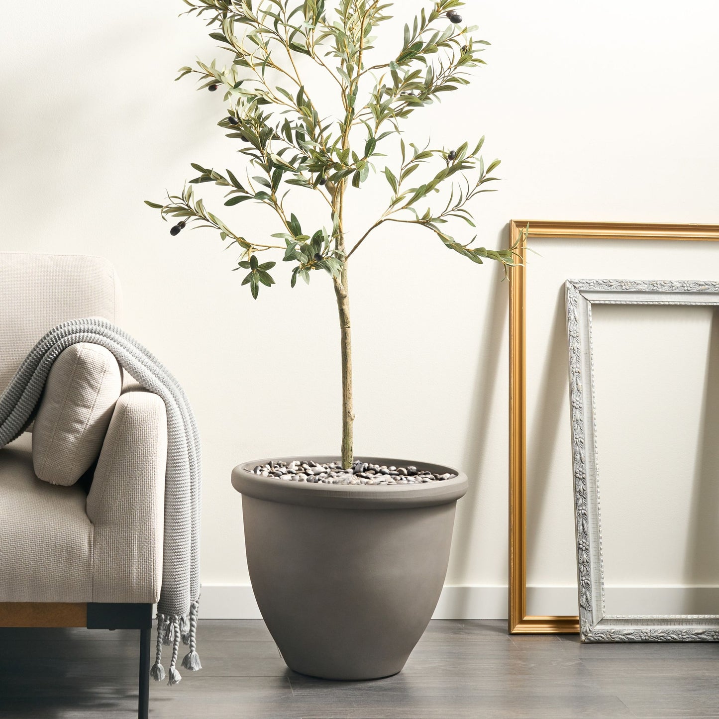 Round Solid Grey Plant Pot 49cm All Weather Polyresin