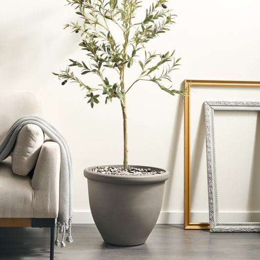 Round Solid Grey Plant Pot 49cm All Weather Polyresin