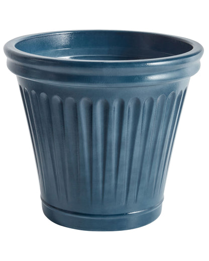 Blue Polyresin Flower Pot 43cm Round Glazed Finish Indoor Outdoor Use Drainage Hole Ready