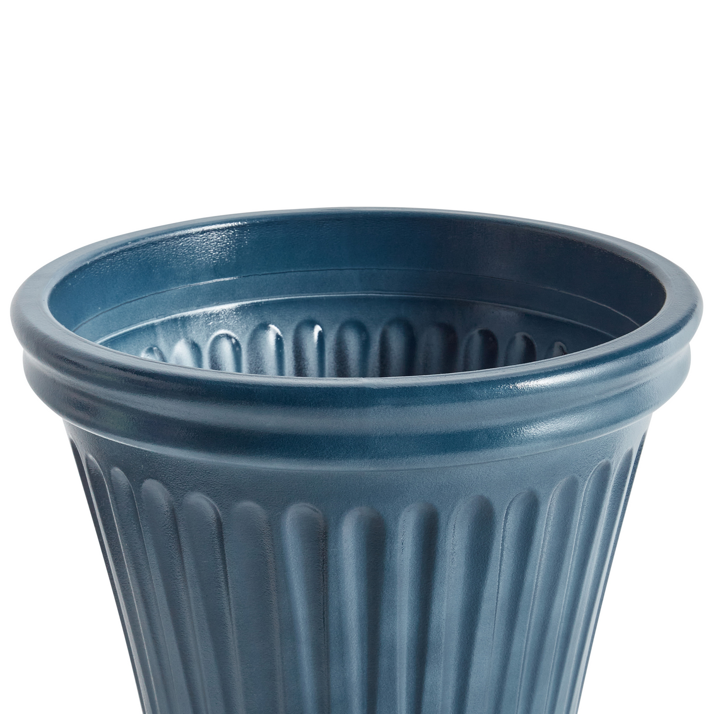 Blue Polyresin Flower Pot 43cm Round Glazed Finish Indoor Outdoor Use Drainage Hole Ready