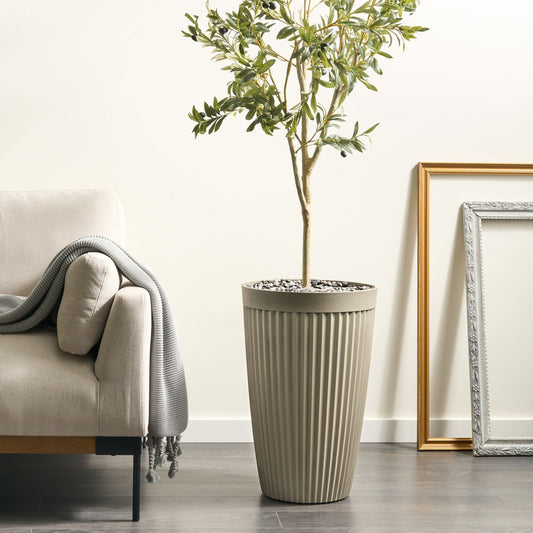 Matte Beige Stone Polyresin Flower Pot 39cm Indoor Outdoor