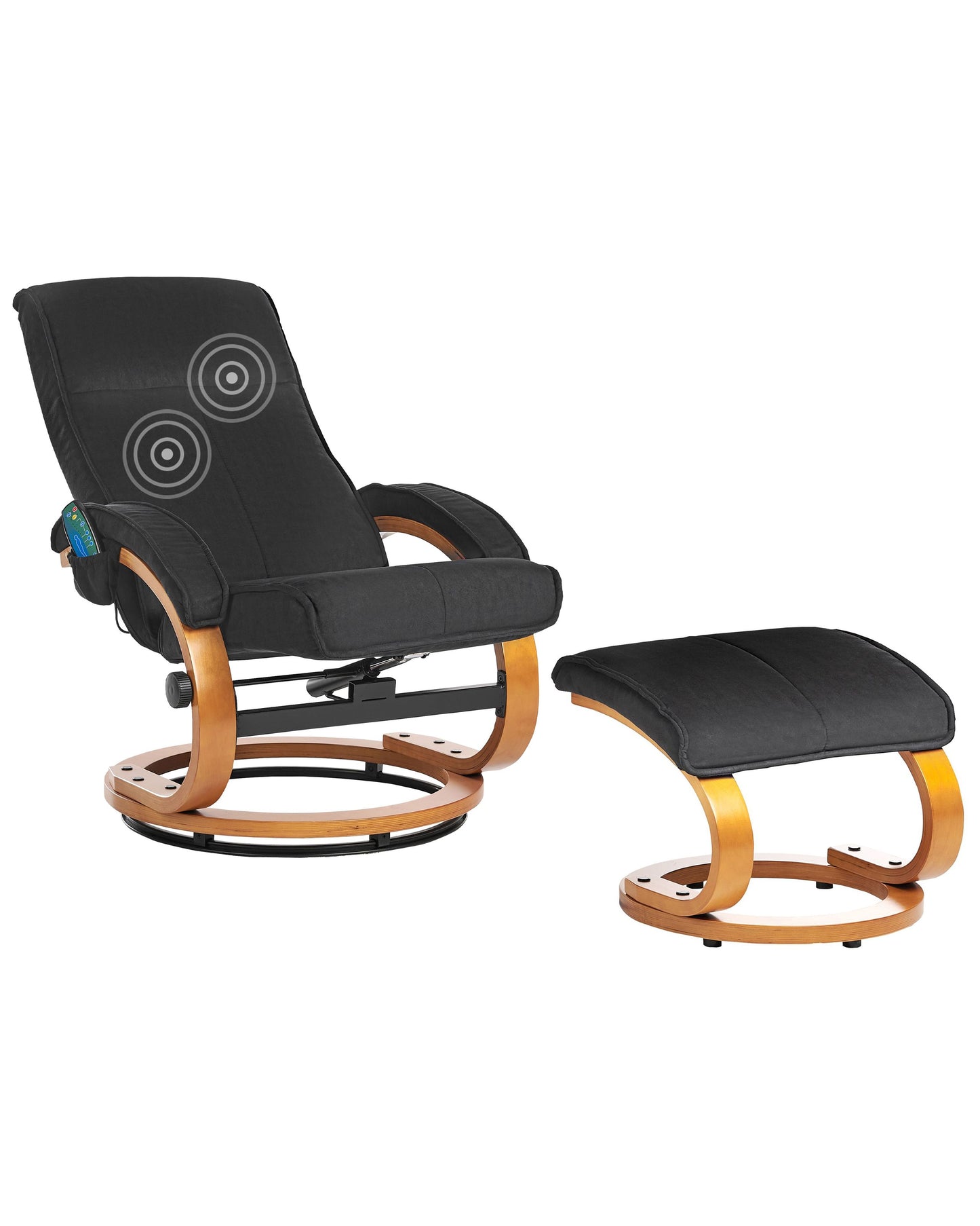 Black Recliner Armchair with Footstool, Polyester Upholstery, Wooden Frame, Heating and Massage Functions, Retro Design for Ultimate Comfort