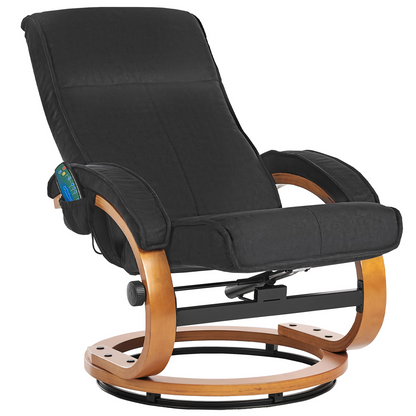 Black Recliner Armchair with Footstool, Polyester Upholstery, Wooden Frame, Heating and Massage Functions, Retro Design for Ultimate Comfort