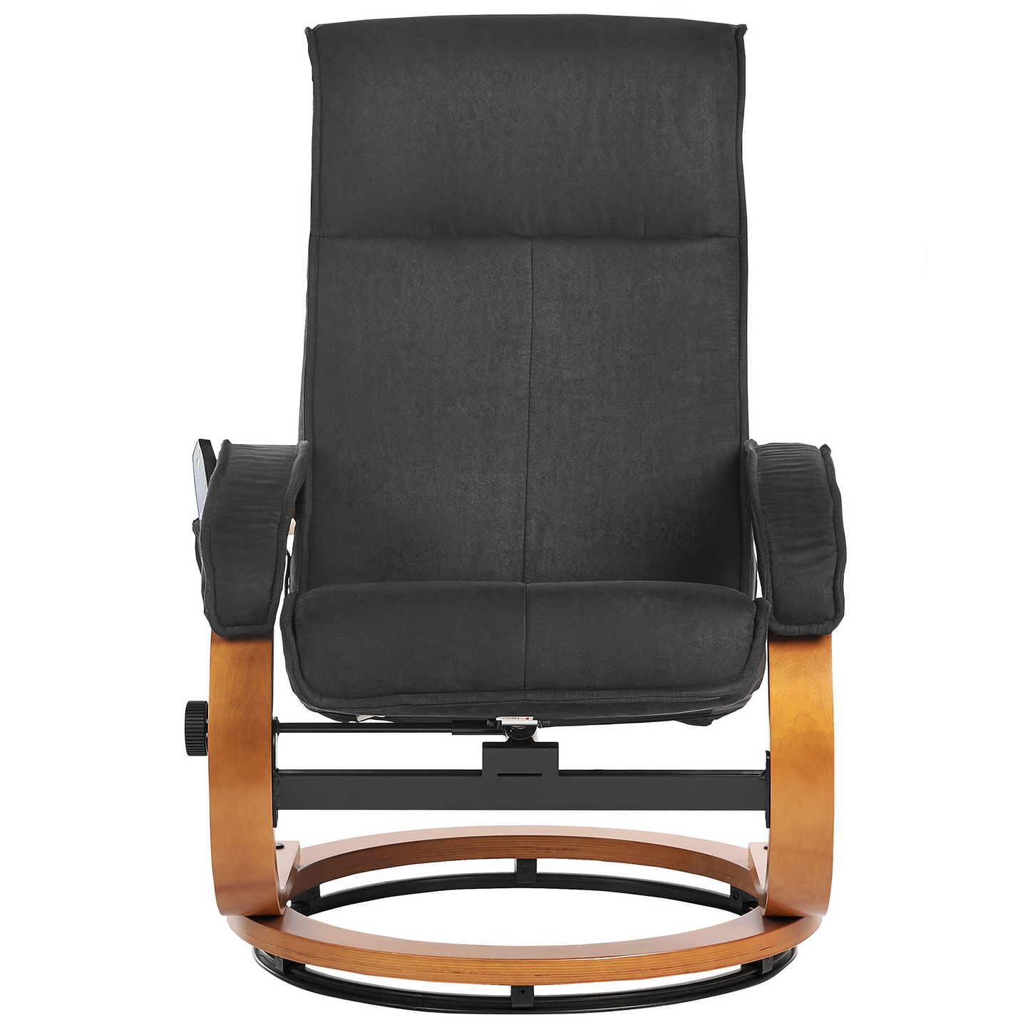 Black Recliner Armchair with Footstool, Polyester Upholstery, Wooden Frame, Heating and Massage Functions, Retro Design for Ultimate Comfort
