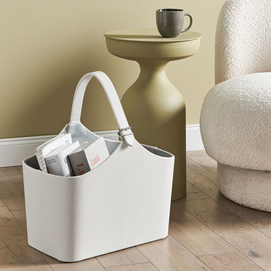 Light Grey Faux Leather Storage Basket Handmade With Handles