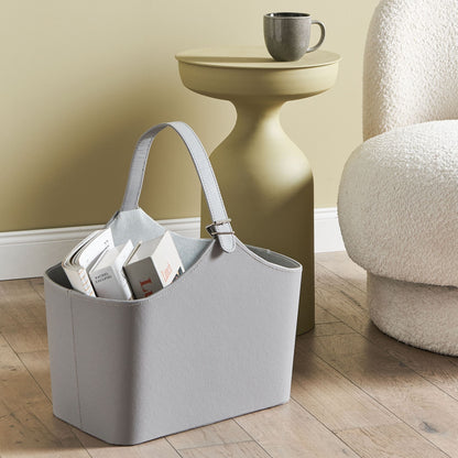 Velora Home Grey Faux Leather Storage Basket With Handmade Handles Rustic Magazine Rack