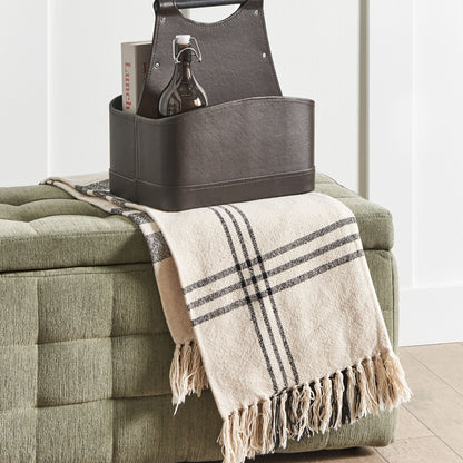 Dark Brown Faux Leather Handmade Storage Basket With Handles