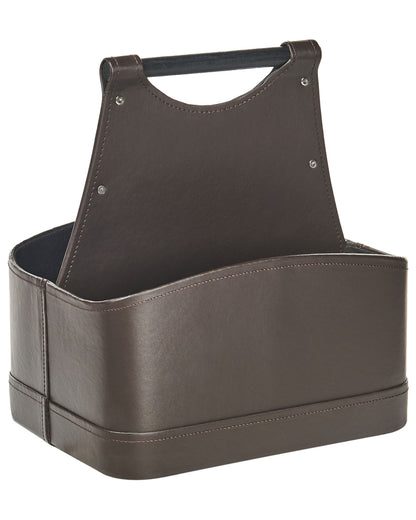 Dark Brown Faux Leather Handmade Storage Basket With Handles