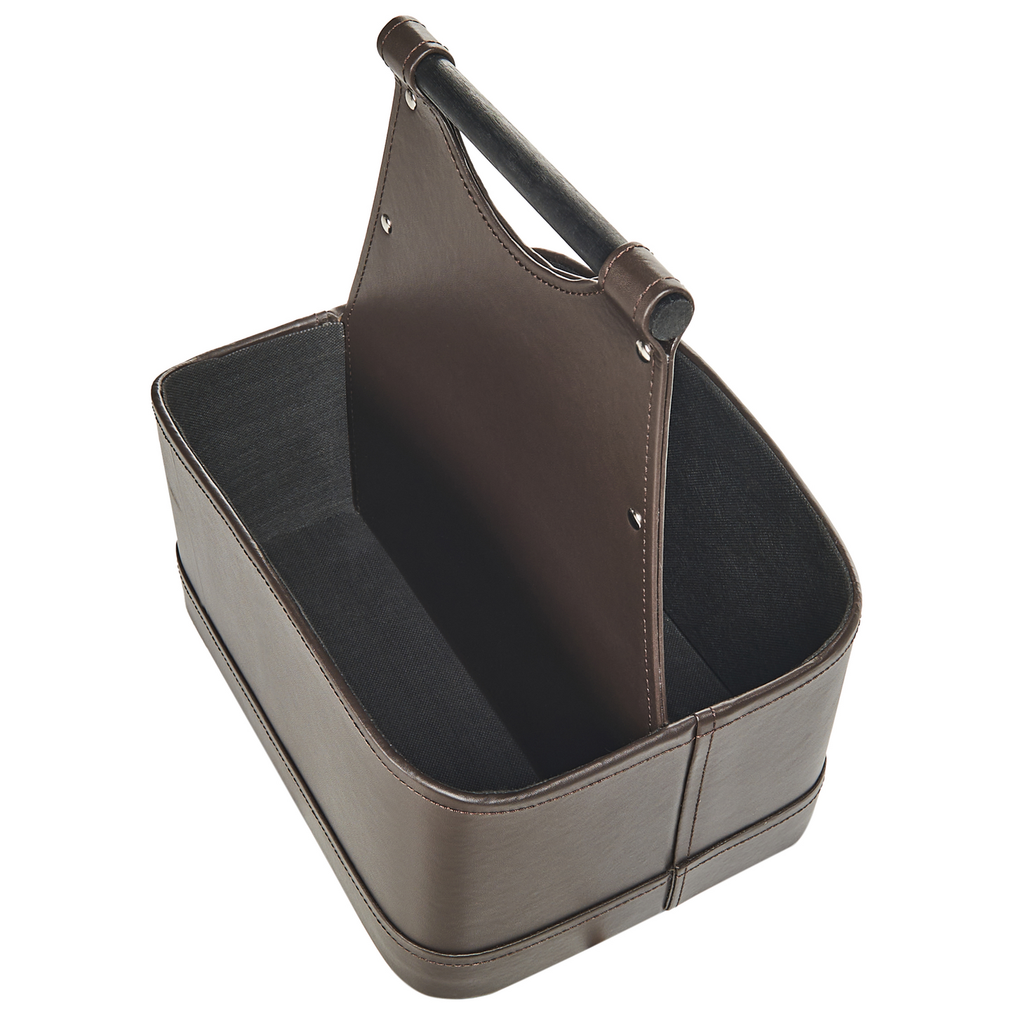 Dark Brown Faux Leather Handmade Storage Basket With Handles