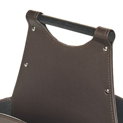 Dark Brown Faux Leather Handmade Storage Basket With Handles