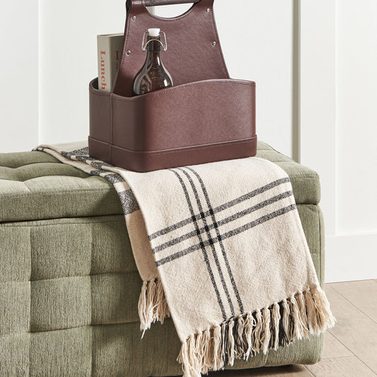 Brown Faux Leather Storage Basket With Double Compartments