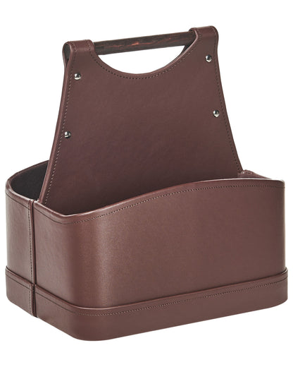 Brown Faux Leather Storage Basket With Double Compartments