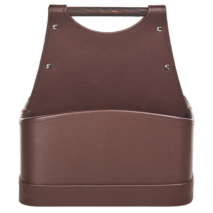 Brown Faux Leather Storage Basket With Double Compartments