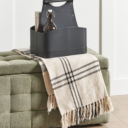 Graphite Grey Faux Leather Storage Basket Handmade Handles