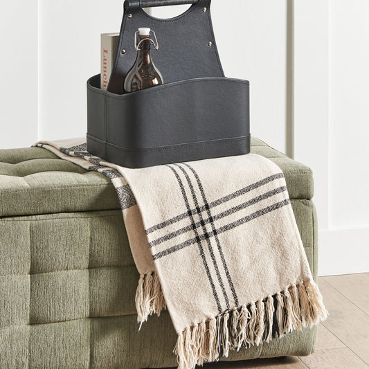 Graphite Grey Faux Leather Storage Basket Handmade Handles
