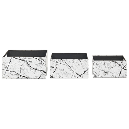 Set of 3 White Faux Leather Marble Storage Baskets