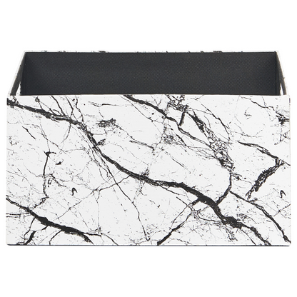 Set of 3 White Faux Leather Marble Storage Baskets
