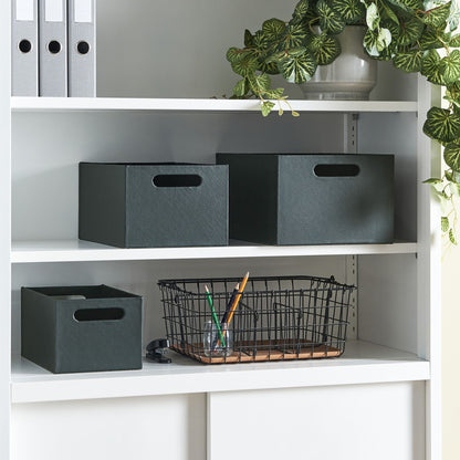Graphite Set of 3 Faux Leather Storage Baskets with Handles
