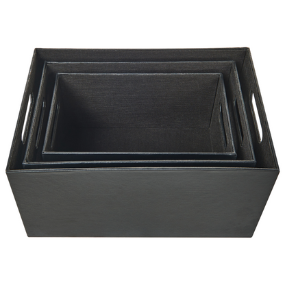 Graphite Set of 3 Faux Leather Storage Baskets with Handles