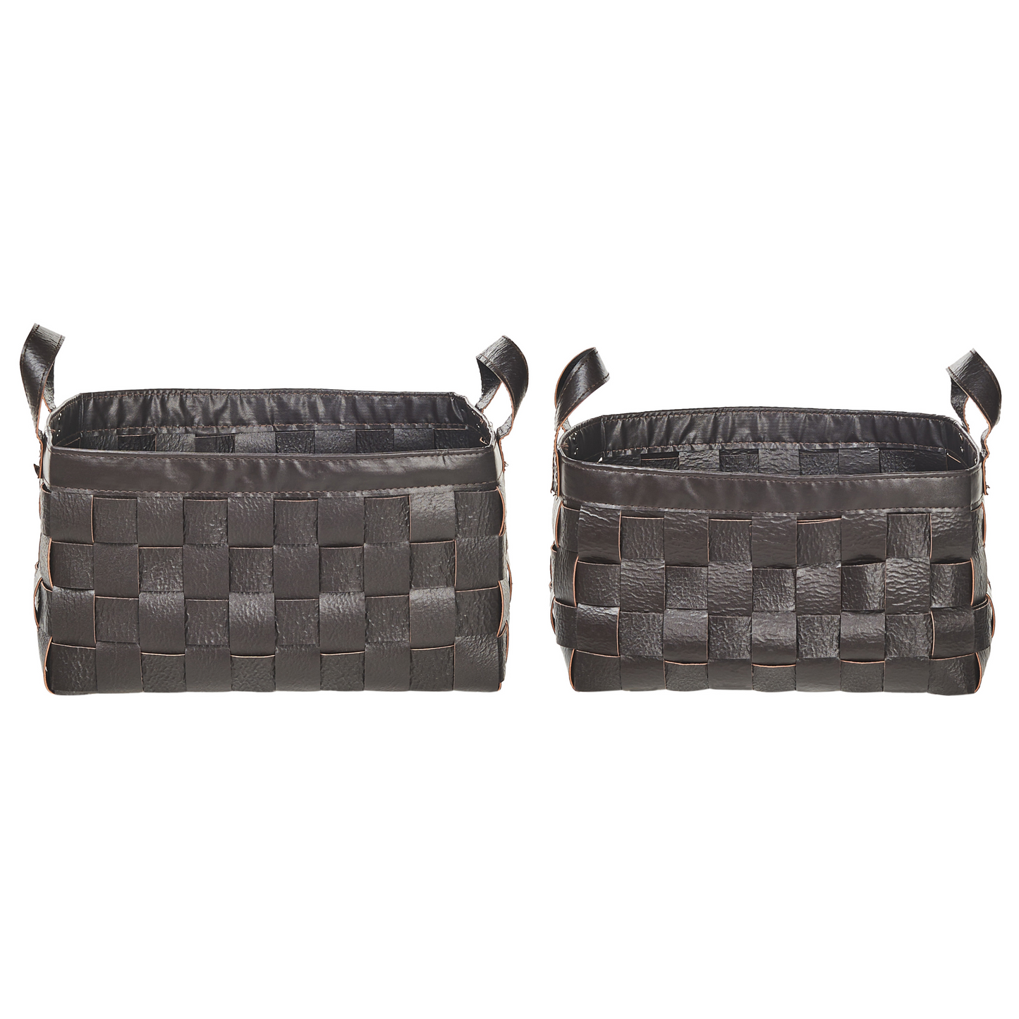 Dark Brown Faux Leather Storage Baskets 2 With Handles