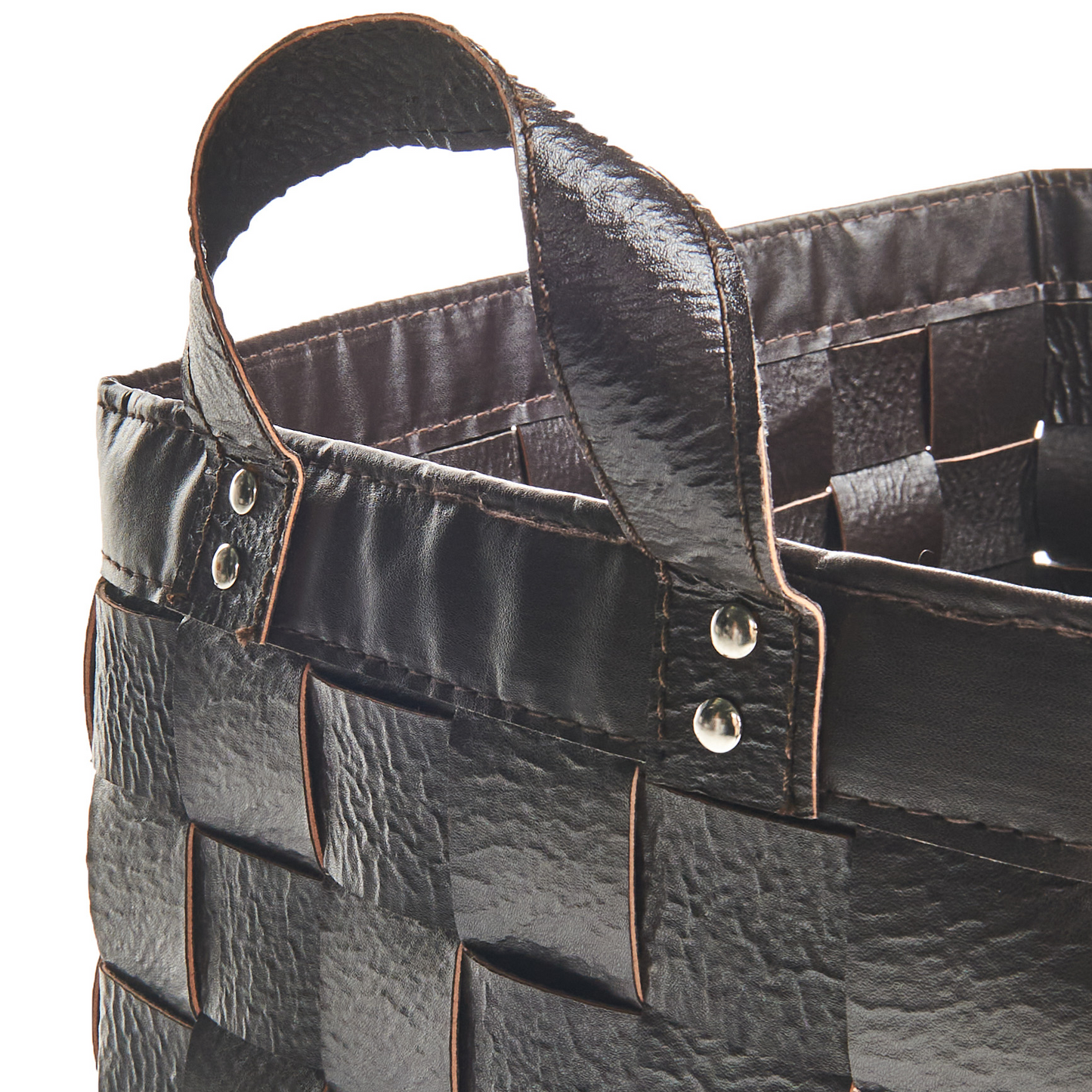 Dark Brown Faux Leather Storage Baskets 2 With Handles