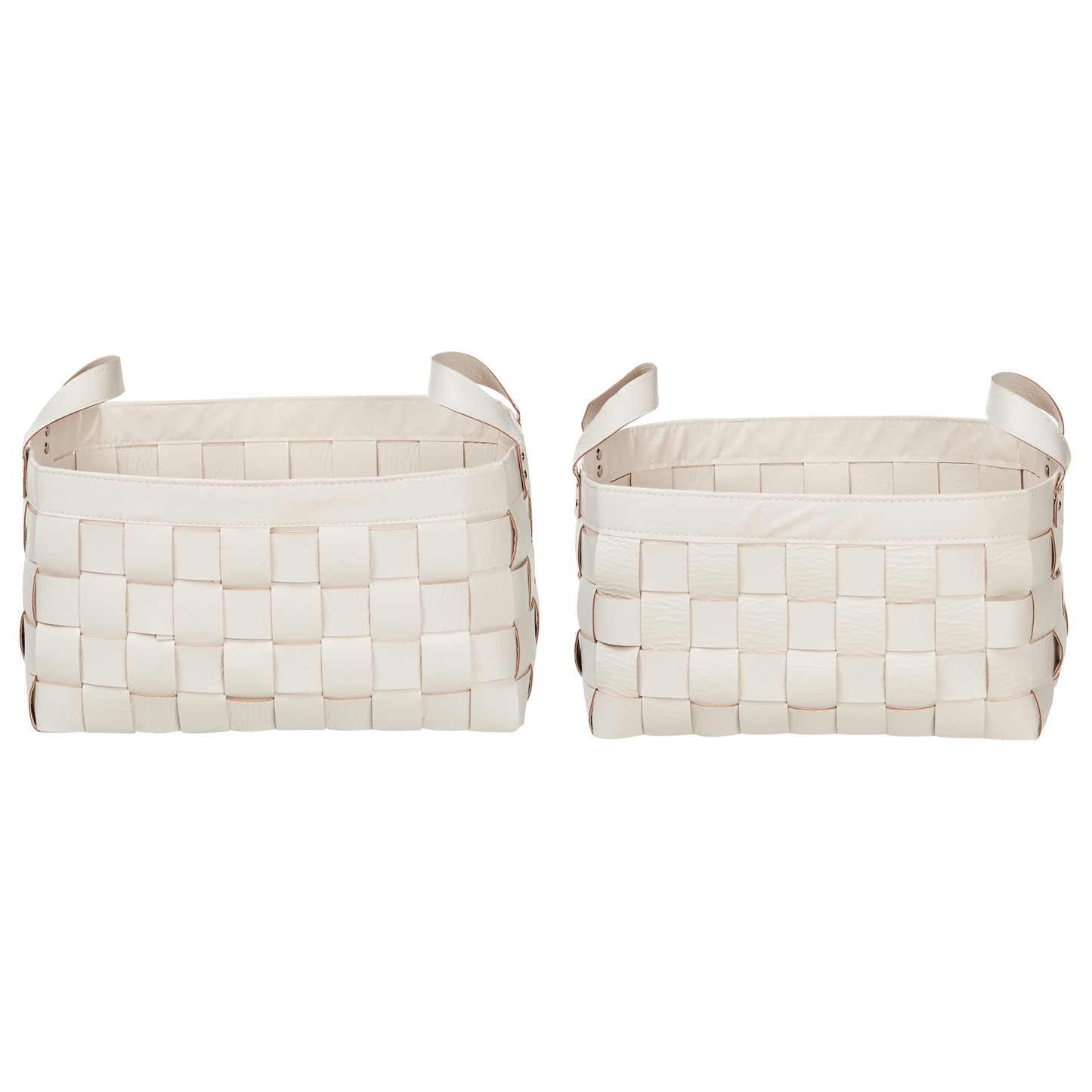 Set of 2 Beige Handmade Faux Leather Baskets with Handles