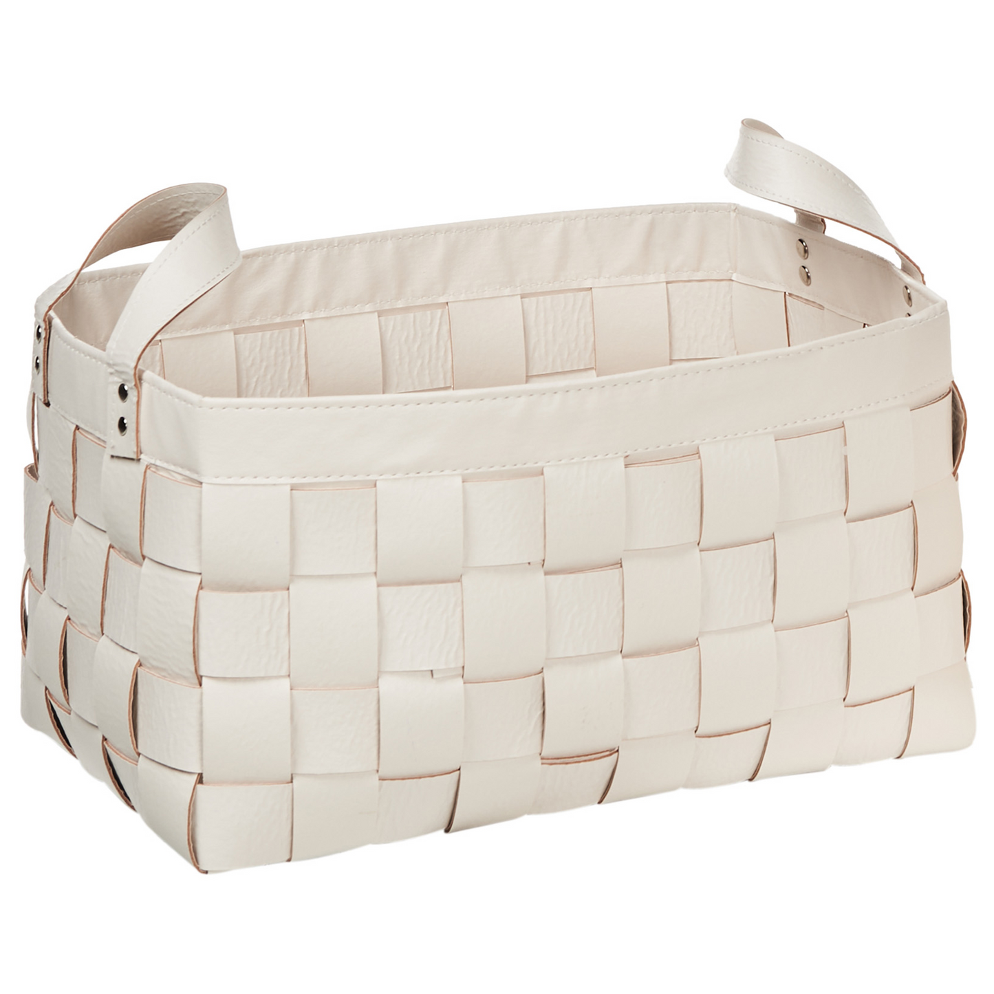Set of 2 Beige Handmade Faux Leather Baskets with Handles