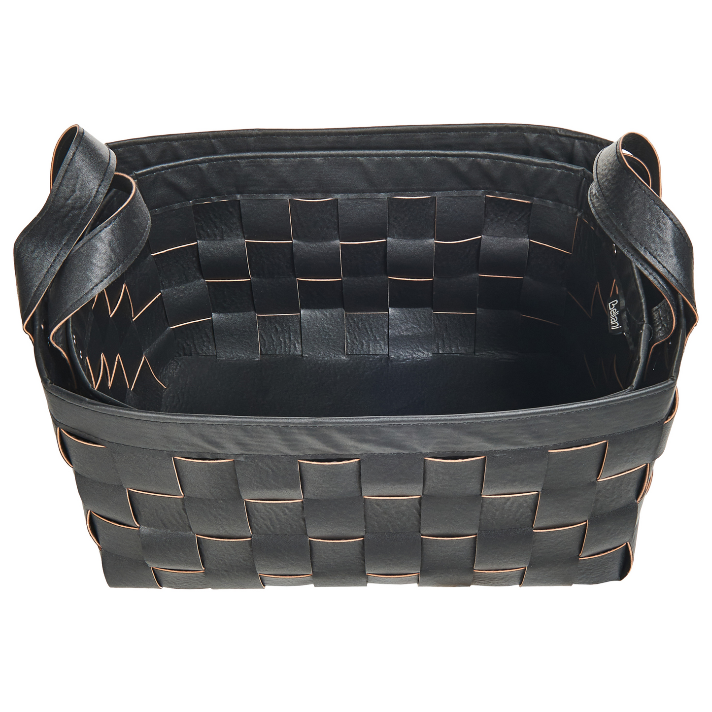 Elysian Home Set Of 2 Black Faux Leather Storage Baskets Handmade With Handles Retro Design
