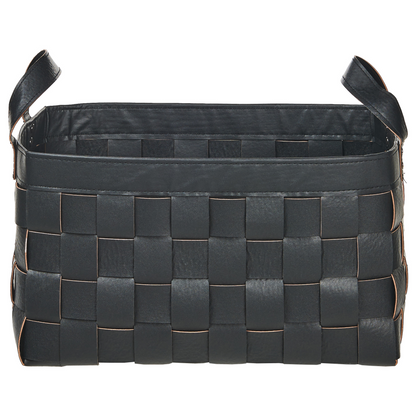 Elysian Home Set Of 2 Black Faux Leather Storage Baskets Handmade With Handles Retro Design