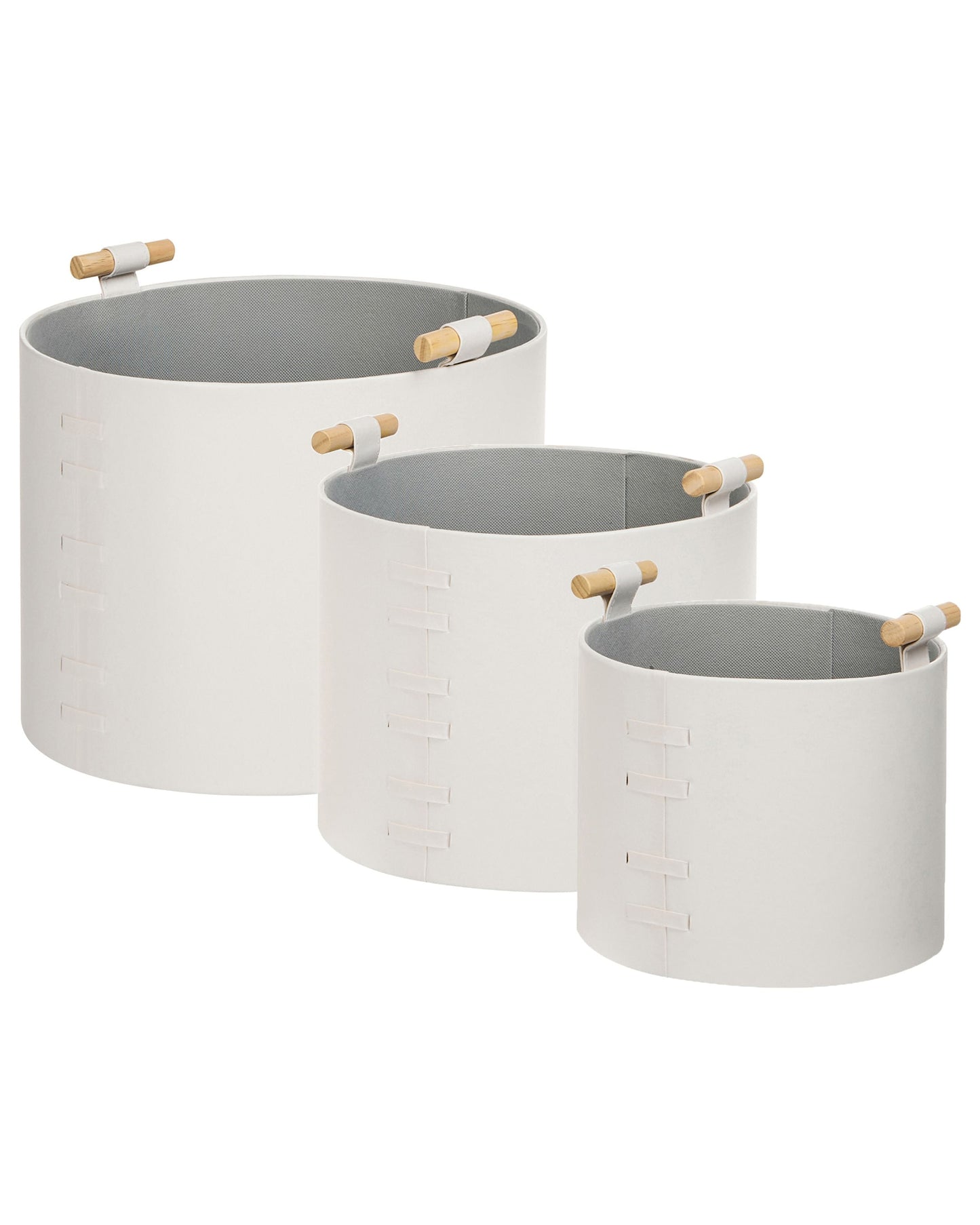 3-Piece Off-White Faux Leather Storage Baskets With Handles
