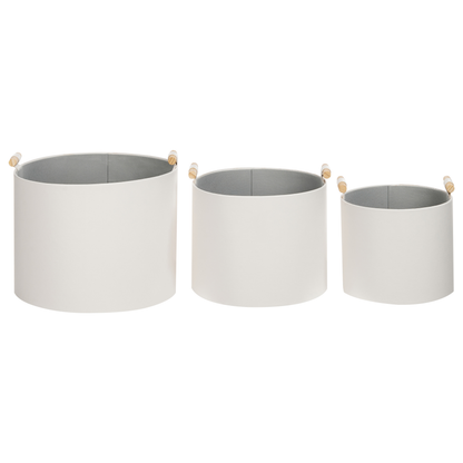 3-Piece Off-White Faux Leather Storage Baskets With Handles