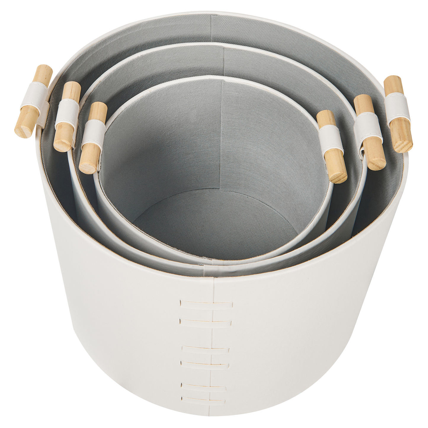 3-Piece Off-White Faux Leather Storage Baskets With Handles