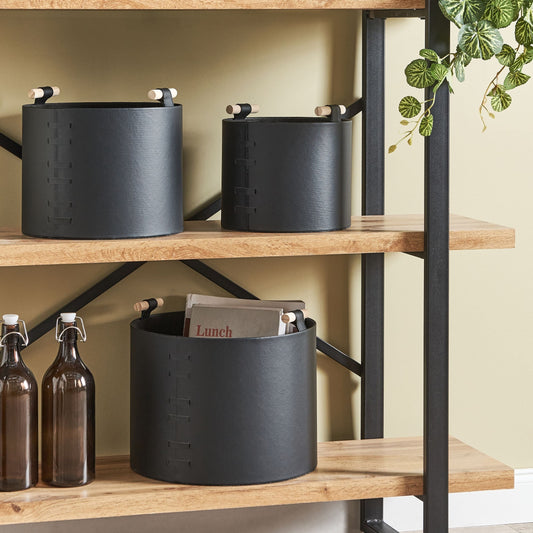 Everhome Faux Leather Storage Baskets Set of 3 with Handles Black