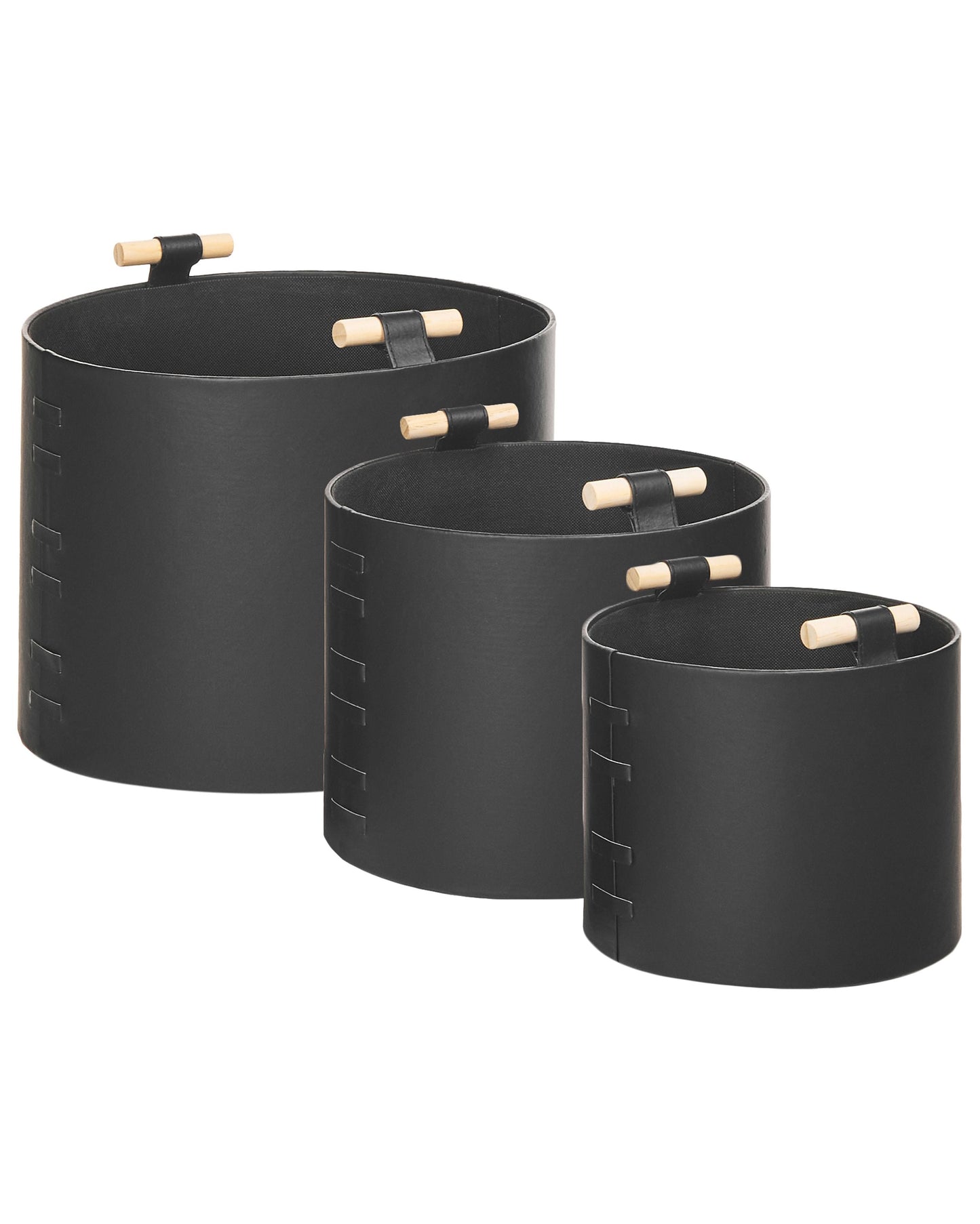 Everhome Faux Leather Storage Baskets Set of 3 with Handles Black