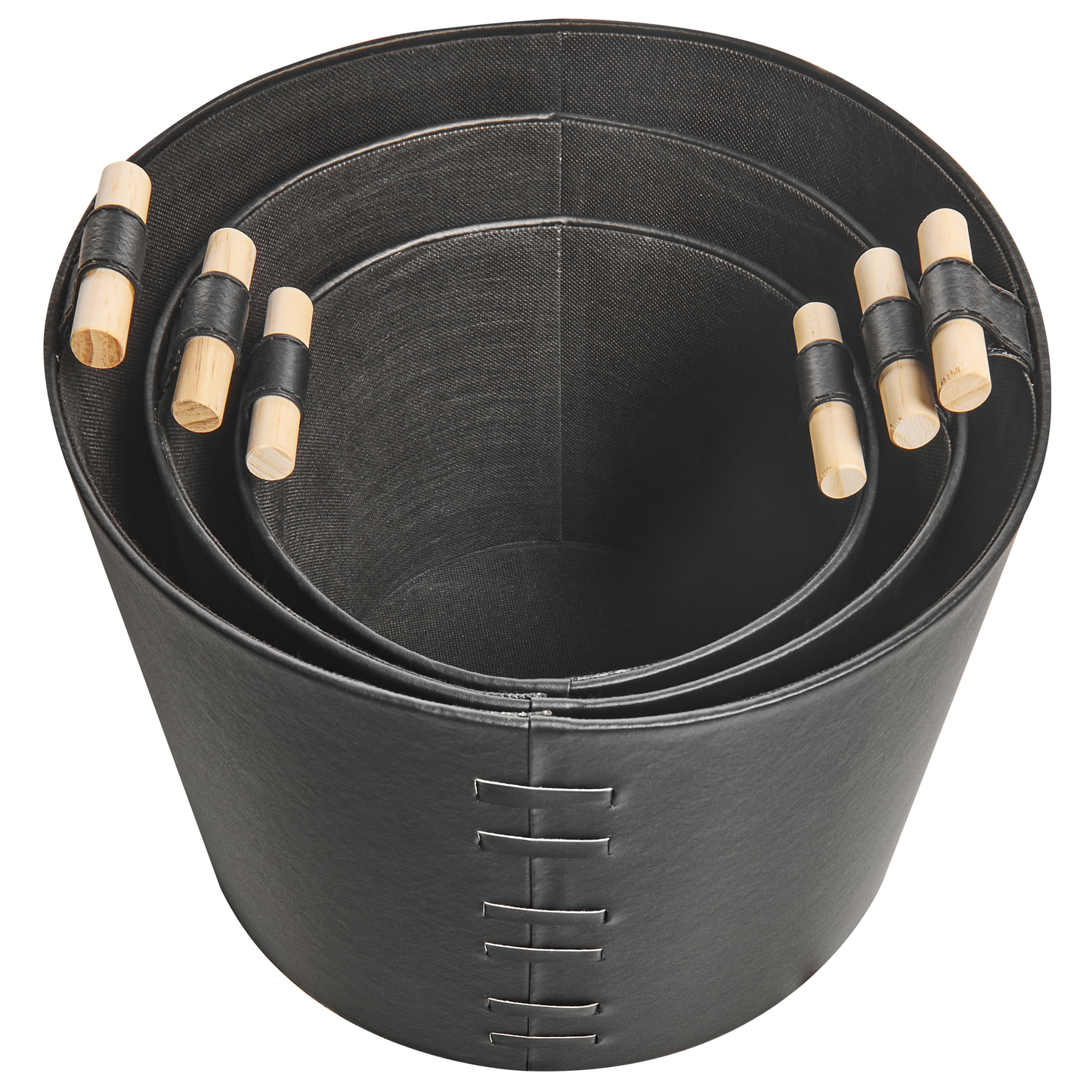 Everhome Faux Leather Storage Baskets Set of 3 with Handles Black