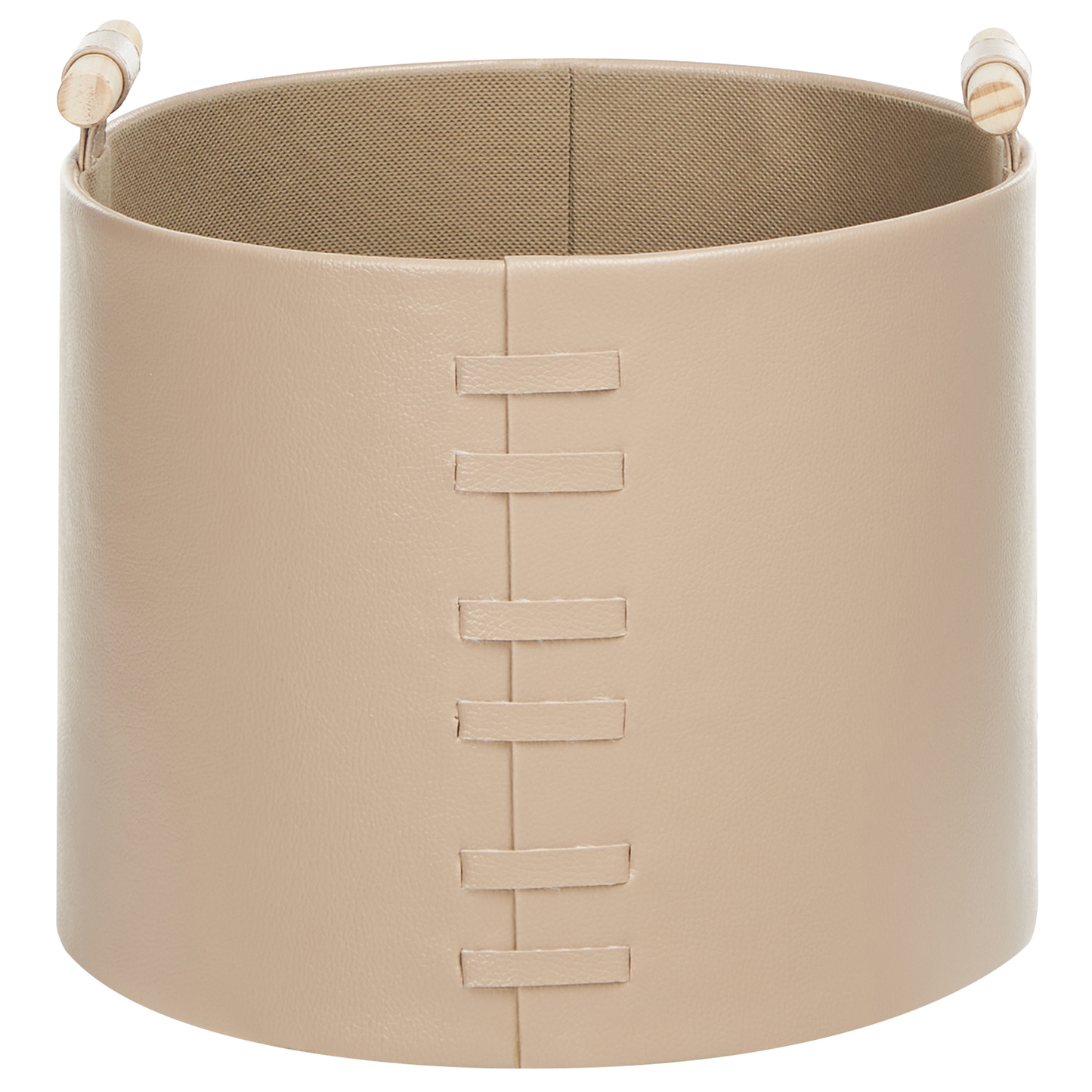 3 Beige Faux Leather Storage Baskets With Handles