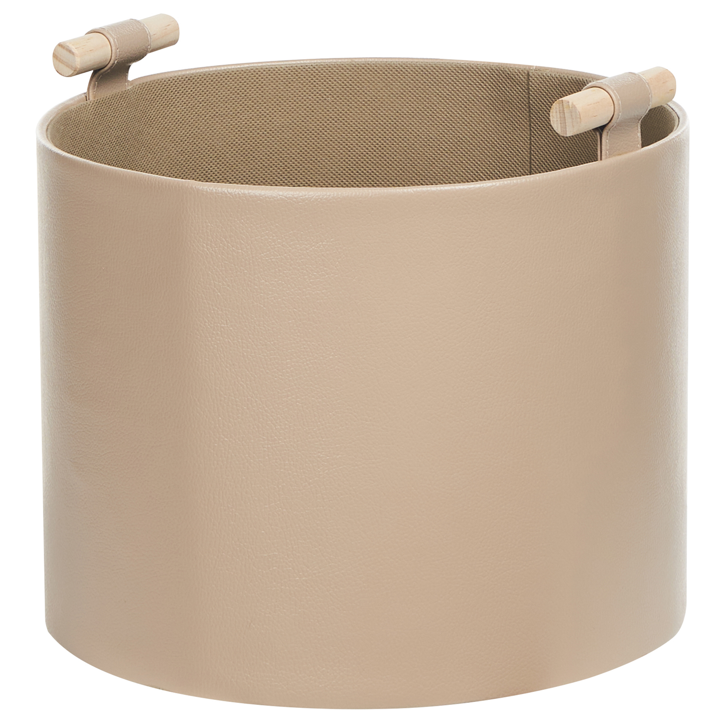 3 Beige Faux Leather Storage Baskets With Handles