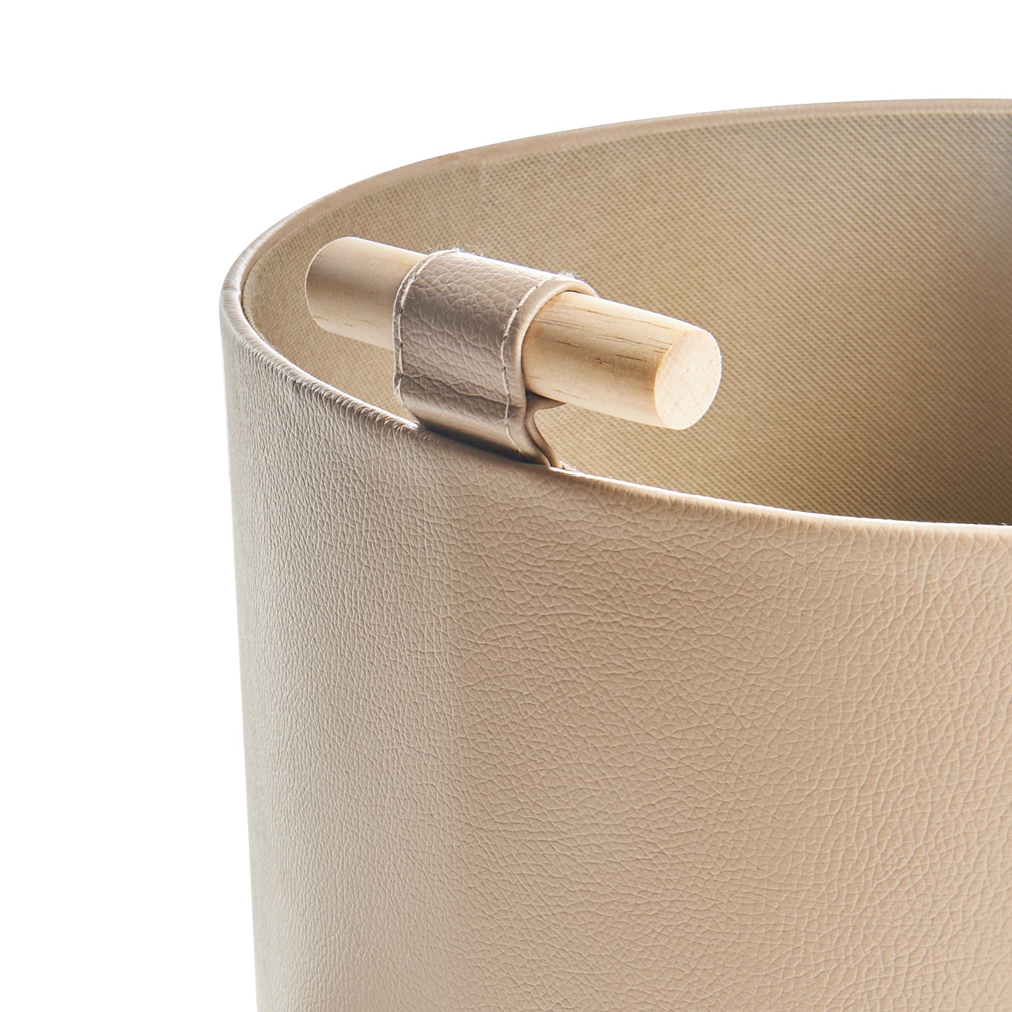 3 Beige Faux Leather Storage Baskets With Handles