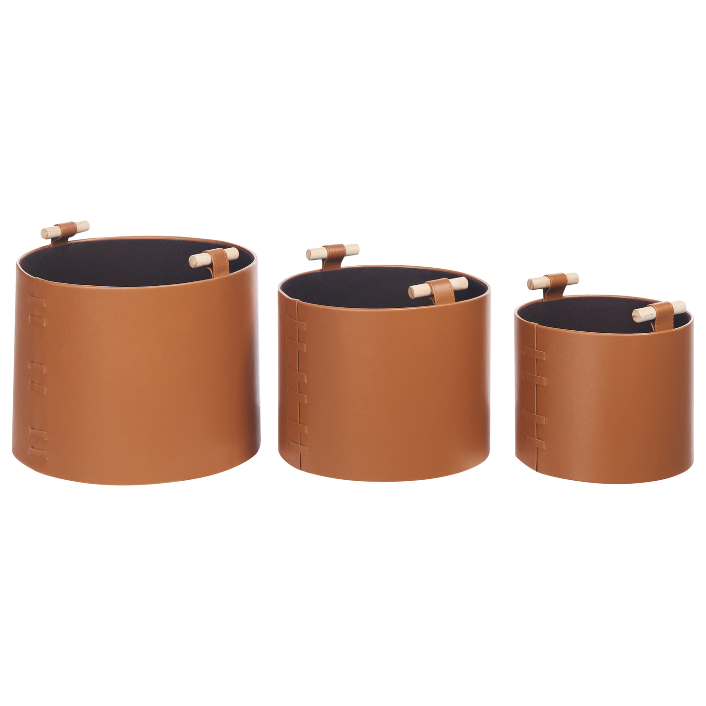 Trio Handmade Baskets Brown Faux Leather with Handles