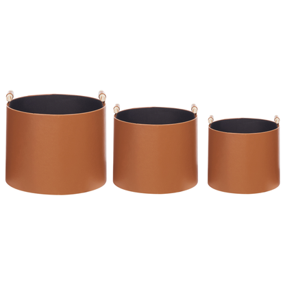 Trio Handmade Baskets Brown Faux Leather with Handles