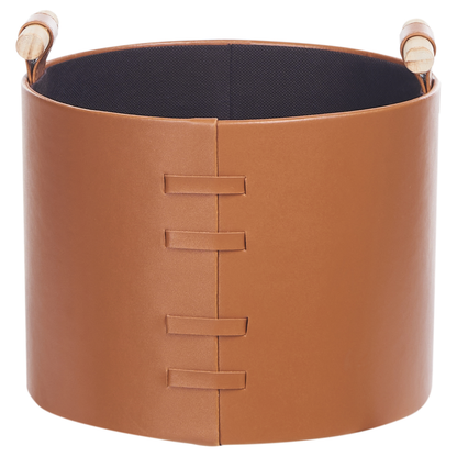 Trio Handmade Baskets Brown Faux Leather with Handles